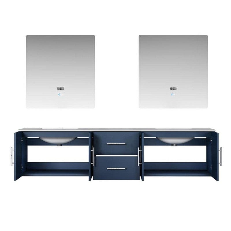 Lexora Vanities Geneva Transitional Navy Blue 80" Double Vanity with 30" Led Mirrors | LG192280DEDSLM30