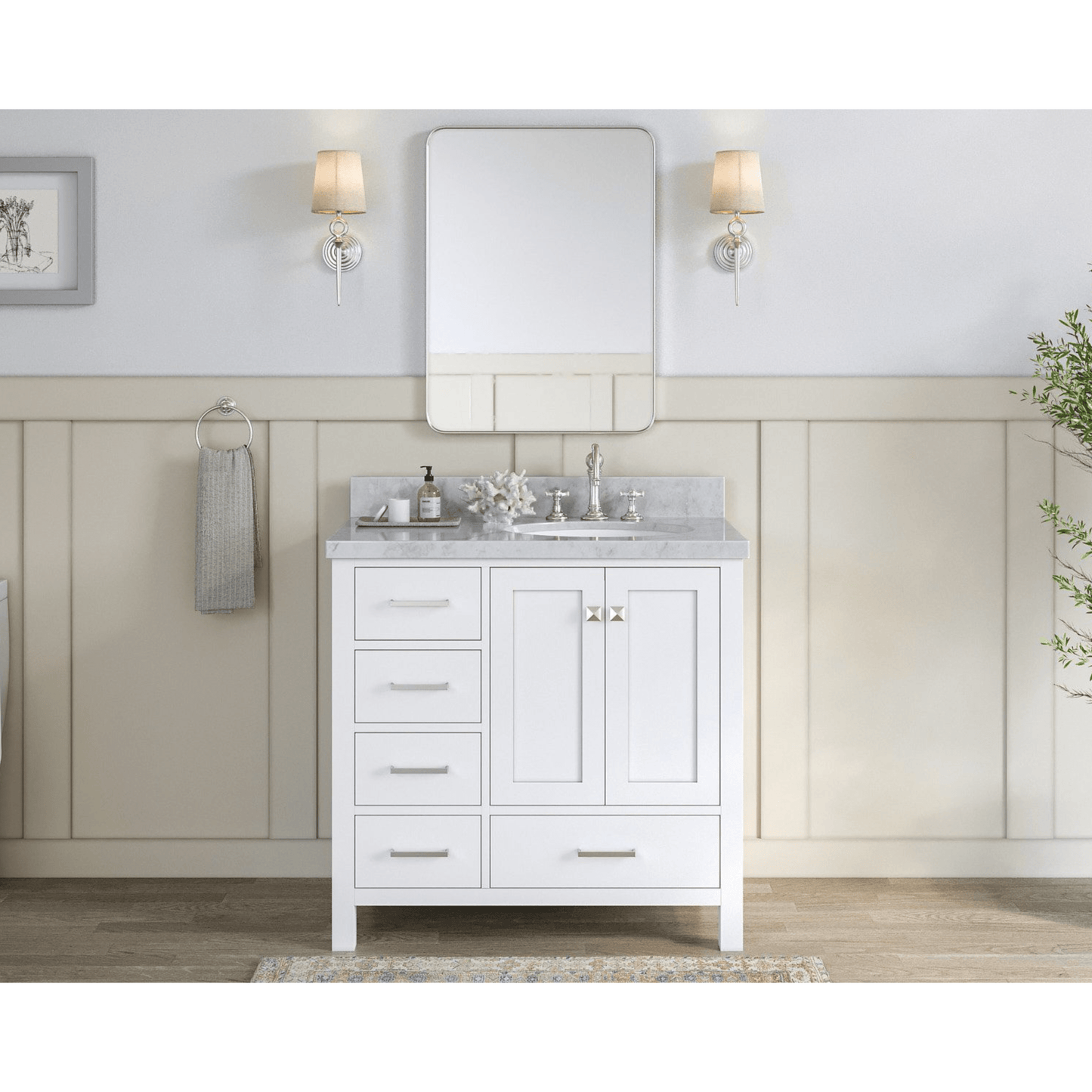 Ariel Vanities Ariel Cambridge 37" Modern White Right Offset Single Oval Sink Vanity