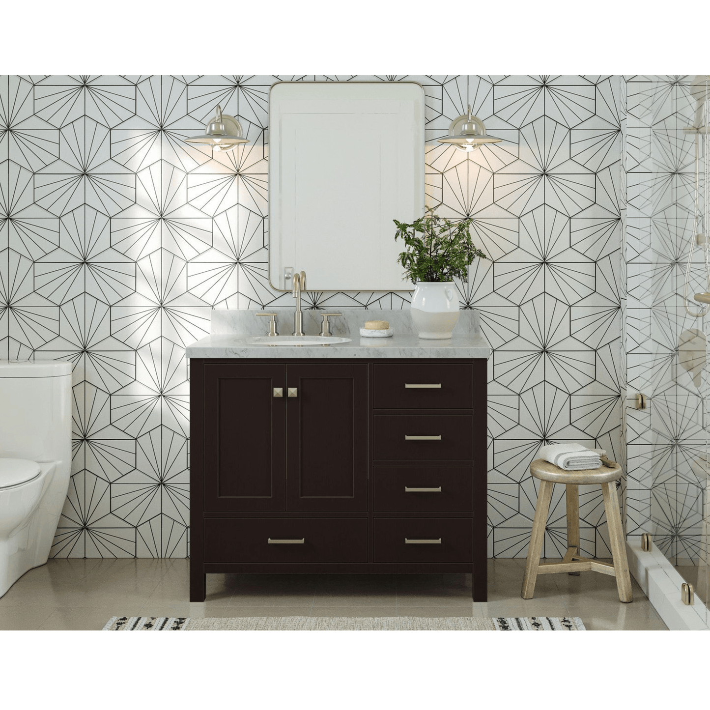 Ariel Vanities Ariel Cambridge 43" Modern Espresso Left Offset Single Oval Sink Vanity