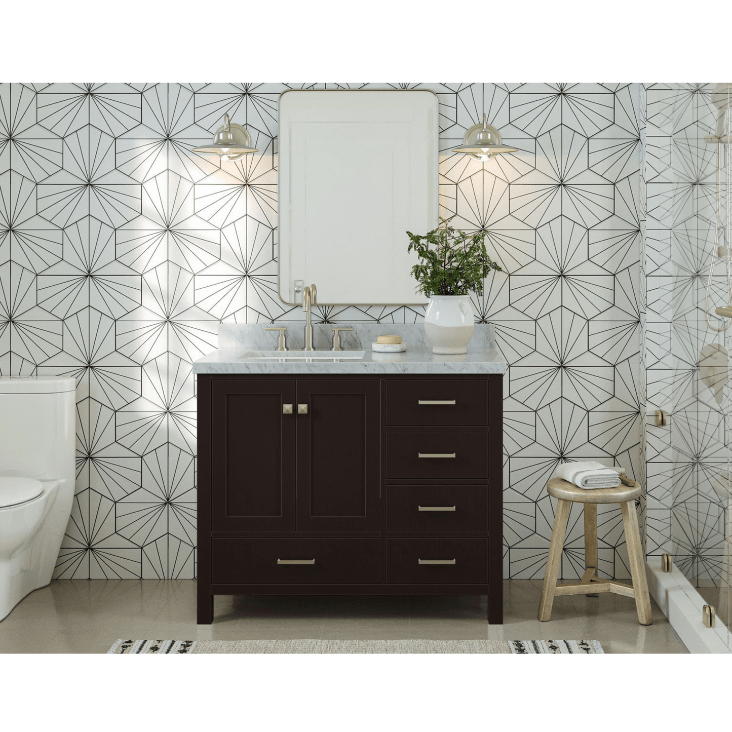 Ariel Vanities Ariel Cambridge 43" Modern Espresso Left Offset Single Rectangle Sink Vanity