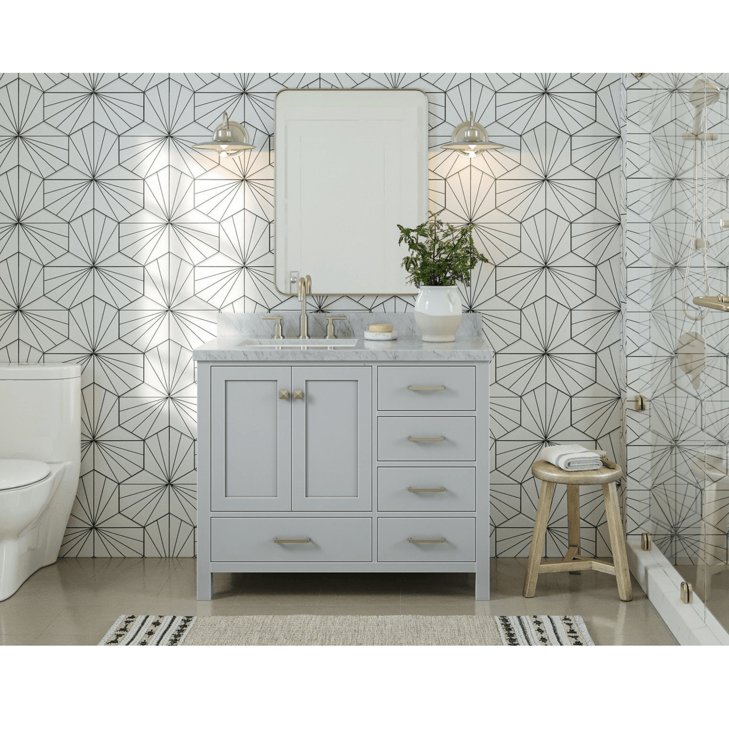 Ariel Vanities Ariel Cambridge 43" Modern Grey Left Offset Single Rectangle Sink Vanity