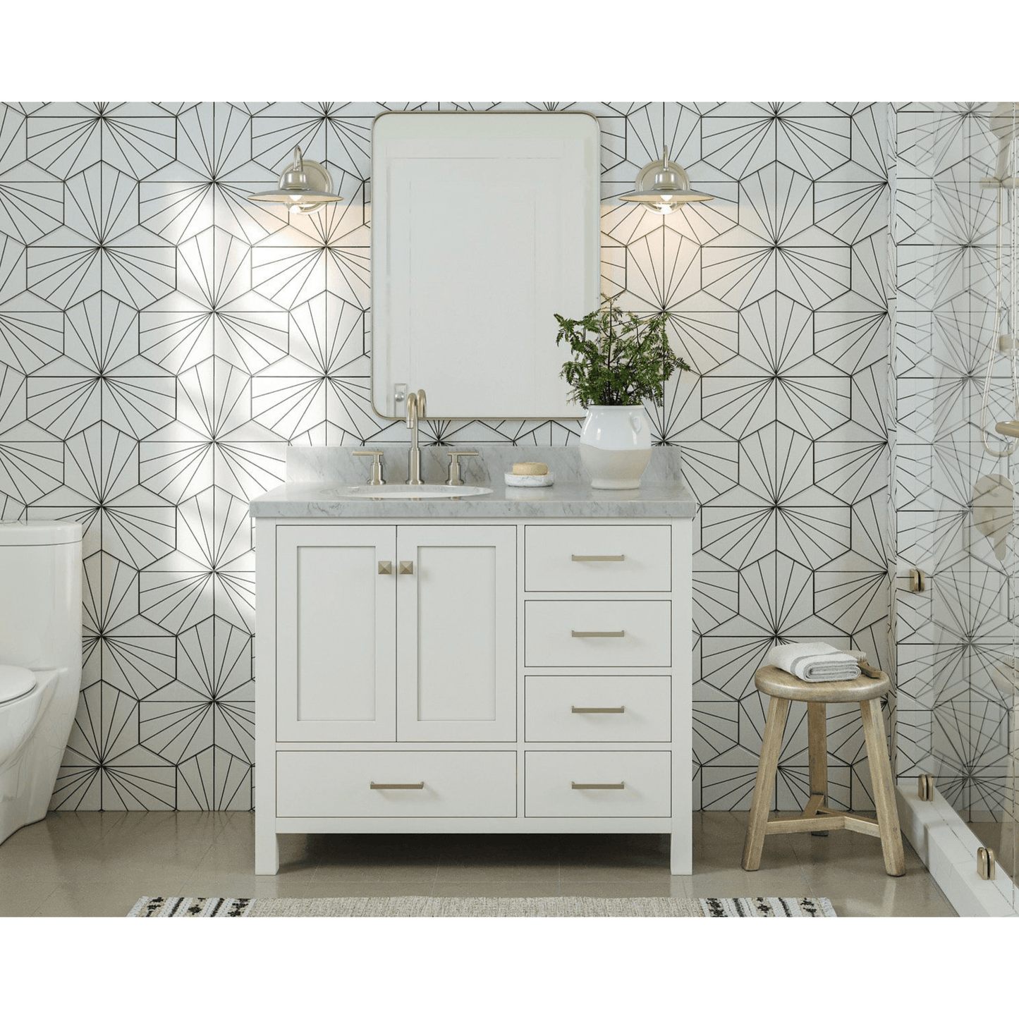 Ariel Vanities Ariel Cambridge 43" Modern White Left Offset Single Oval Sink Vanity