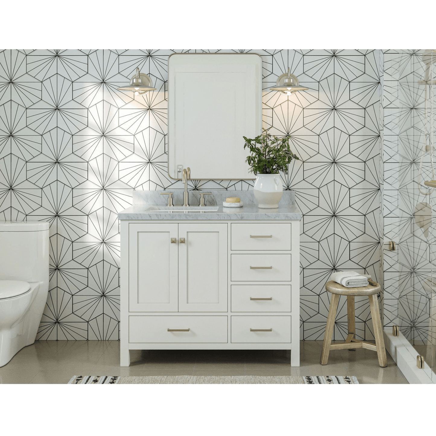 Ariel Vanities Ariel Cambridge 43" Modern White Left Offset Single Rectangle Sink Vanity