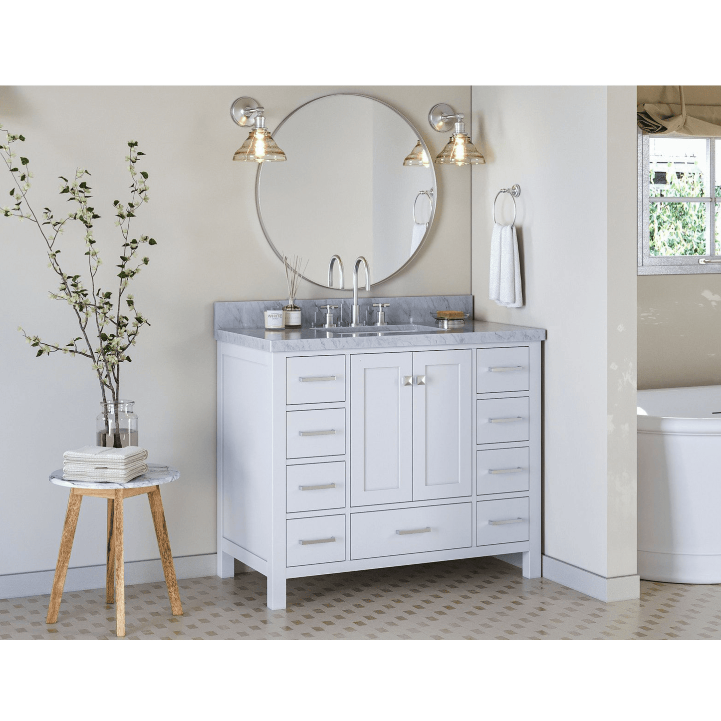 Ariel Vanities Ariel Cambridge 43" Modern White Single Rectangle Sink Vanity