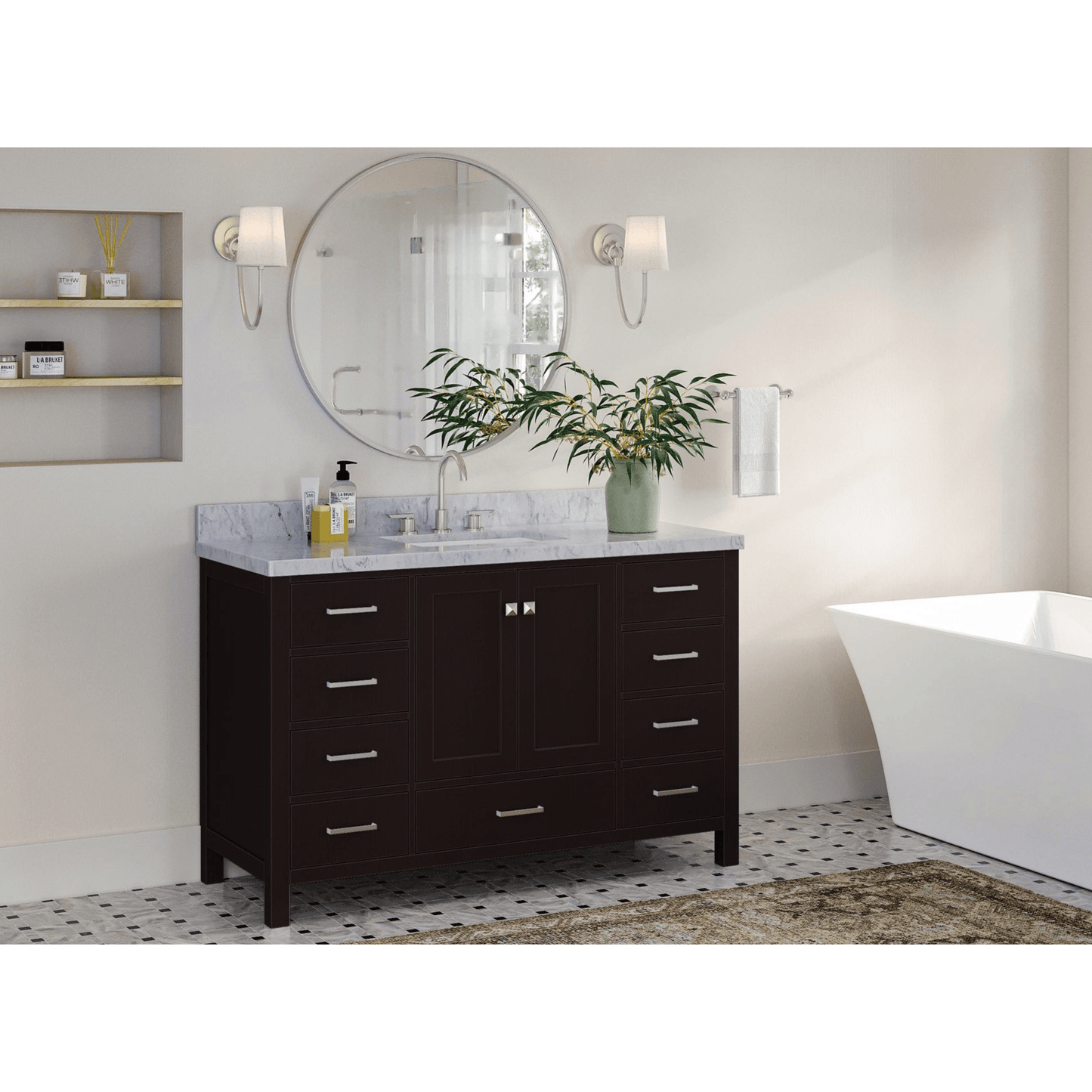 Ariel Vanities Ariel Cambridge 55" Modern Espresso Single Rectangle Sink Vanity