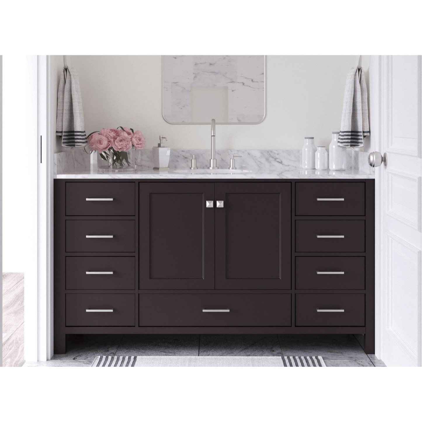 Ariel Vanities Ariel Cambridge 61" Modern Espresso Single Oval Sink Vanity