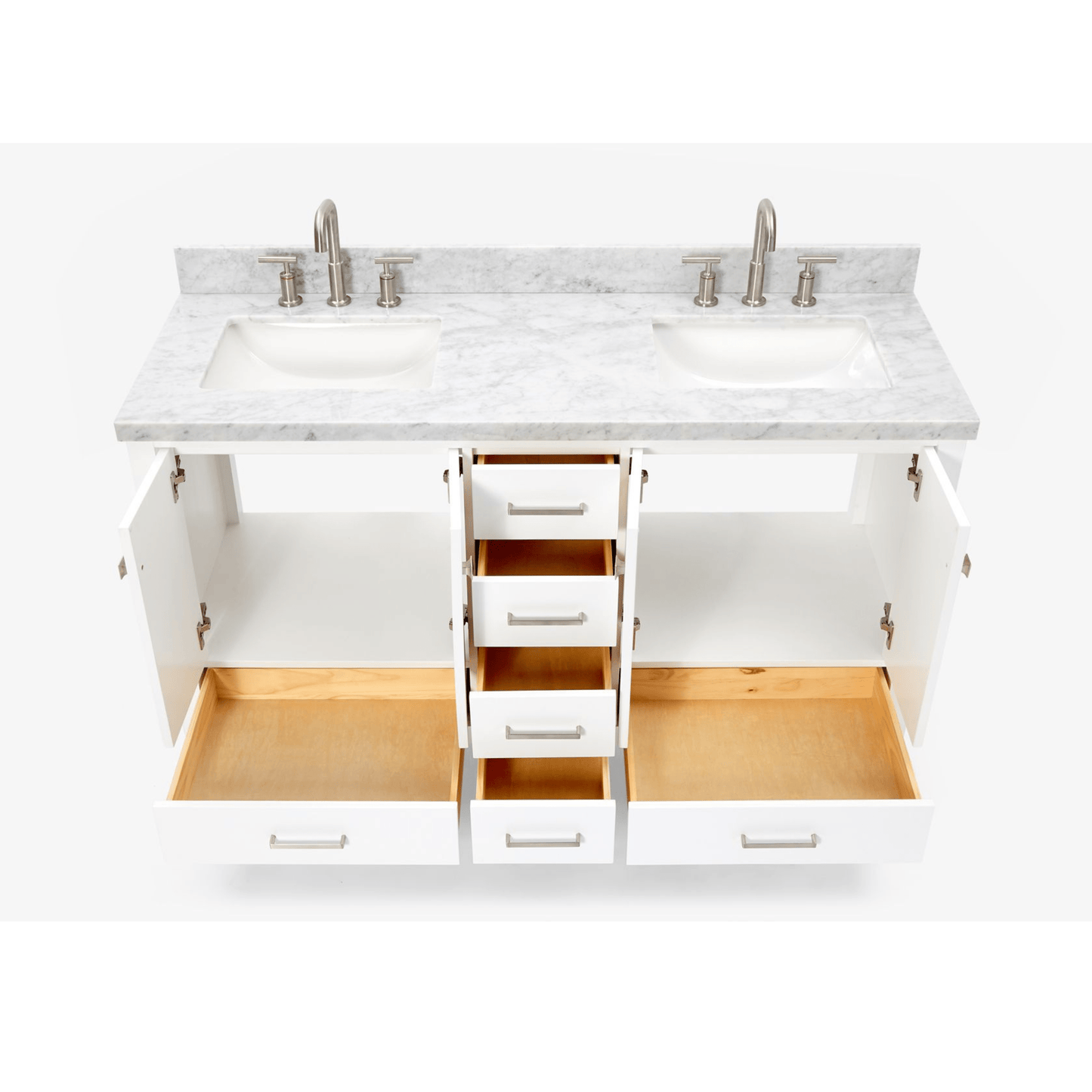 Ariel Vanities Ariel Cambridge 61" Modern White Double Rectangle Sink Vanity