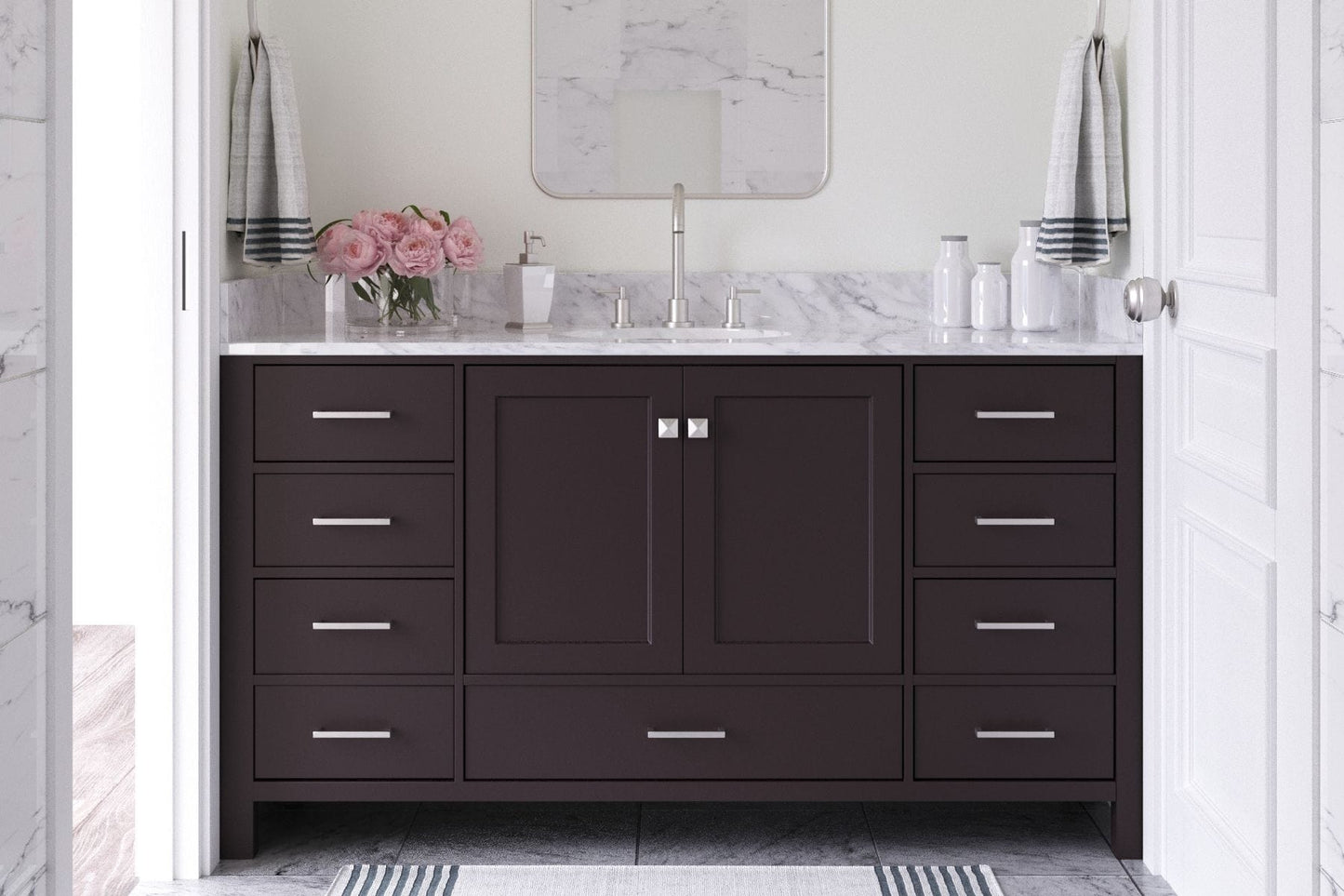 Ariel Vanity Base Cabinets Ariel Cambridge 60" Transitional Espresso Single Sink Base Cabinet