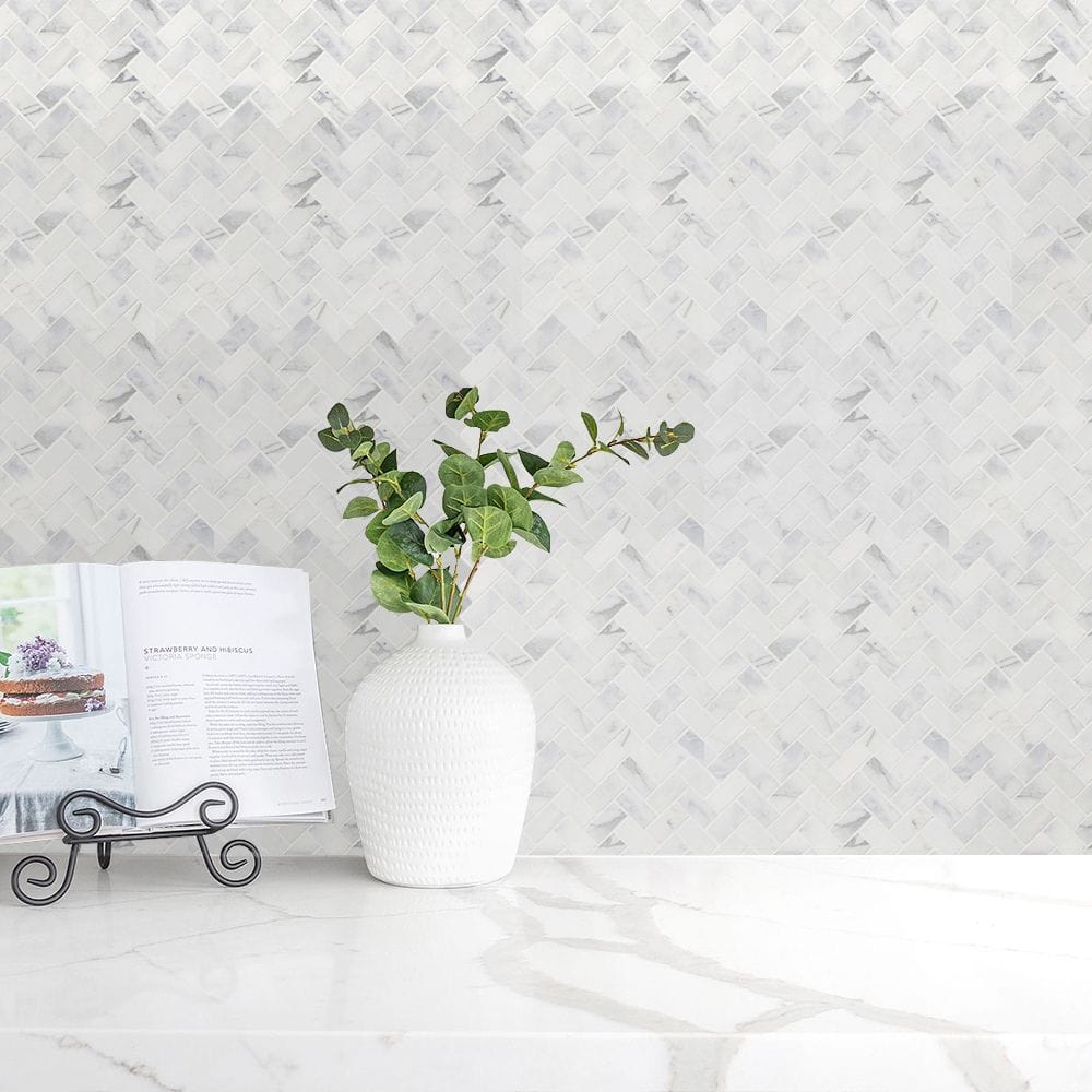 Design Element Accessory Sets Design Element Herringbone Marble Tile (9.4 sq. ft. / case) | MTILE01