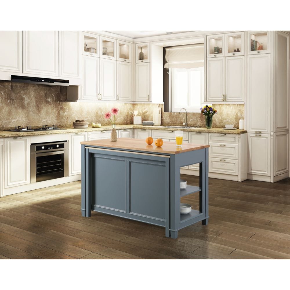 Design Element Cabinets Medley Transitional Gray 54" Kitchen Island With Slide Out Table | KD-01-GY