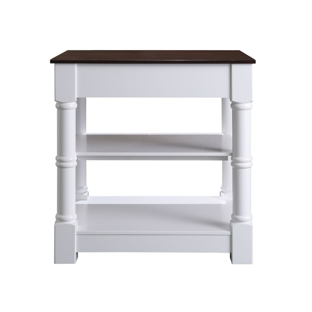 Design Element Cabinets Monterey Traditional White 36" Kitchen Island With Dark Walnut Veneered Wood Countertop | KD-03-36-W-WD