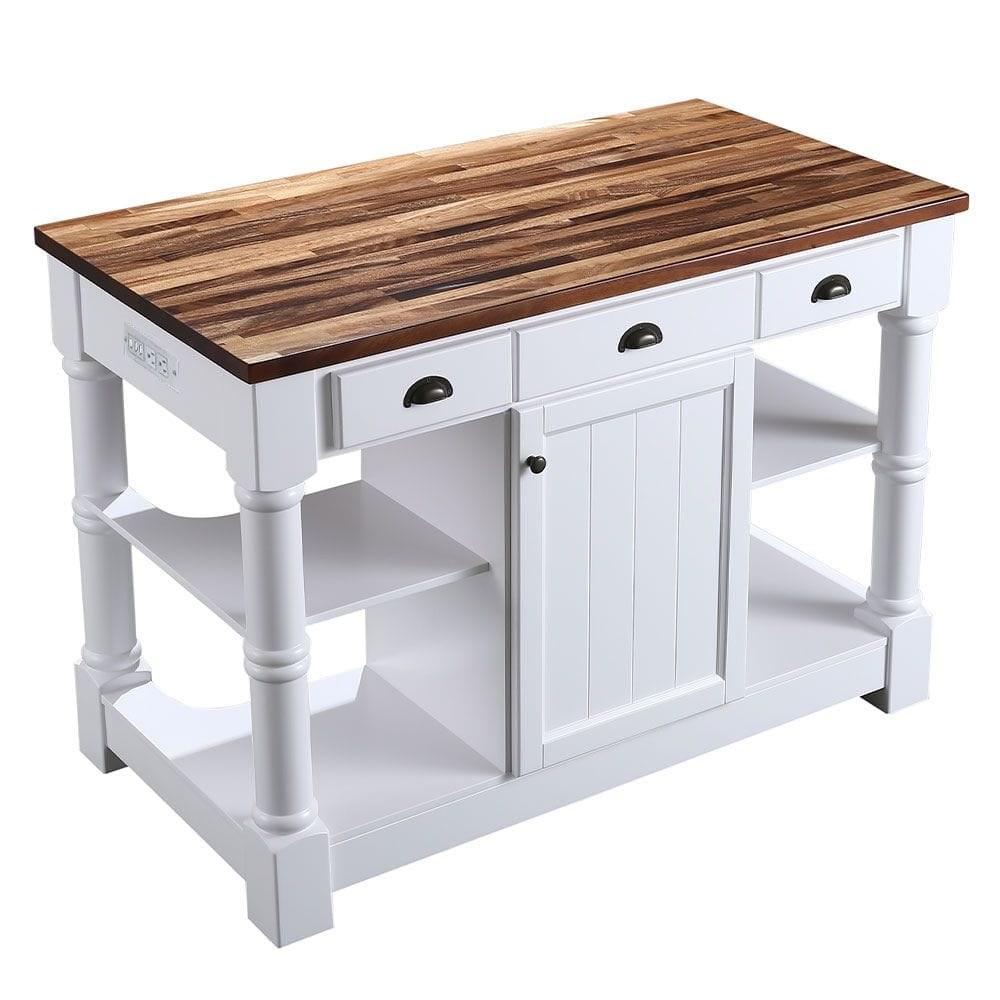 Monterey Traditional White 52" Kitchen Island With Espresso Wood Countertop | KD-03-52-W-WD