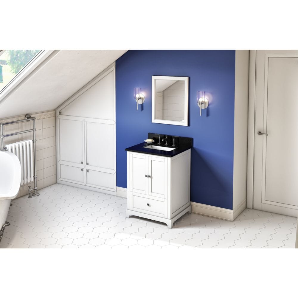 Jeffrey Alexander Vanities Addington Modern 24" White Vanity, Black Granite Vanity Top | VKITADD24WHBGR