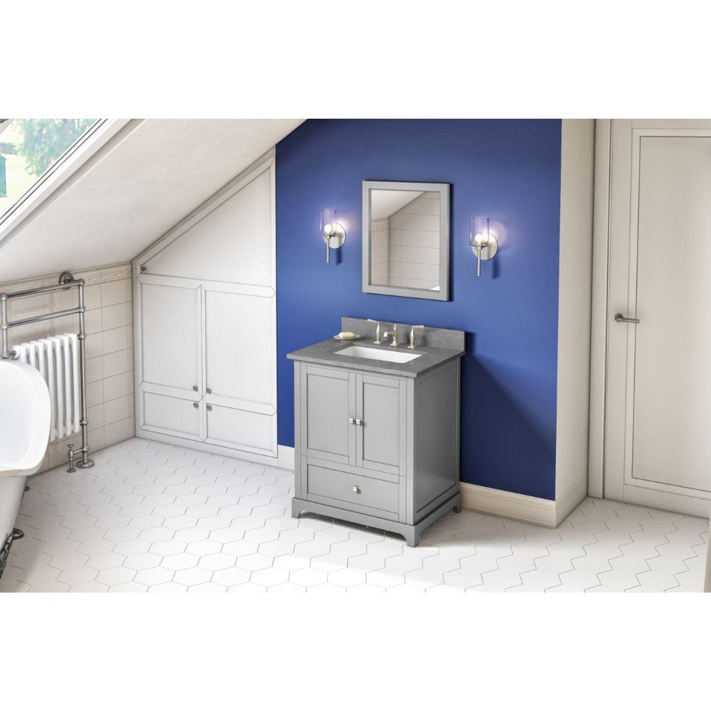 Jeffrey Alexander Vanities Addington Modern 30" Grey Vanity, Steel Grey Cultured Marble Vanity Top | VKITADD30GRSGR