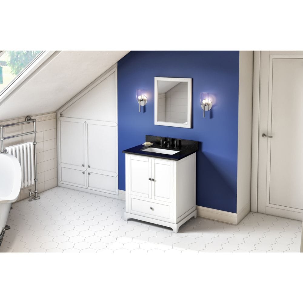 Jeffrey Alexander Vanities Addington Modern 30" White Vanity, Black Granite Vanity Top| VKITADD30WHBGR