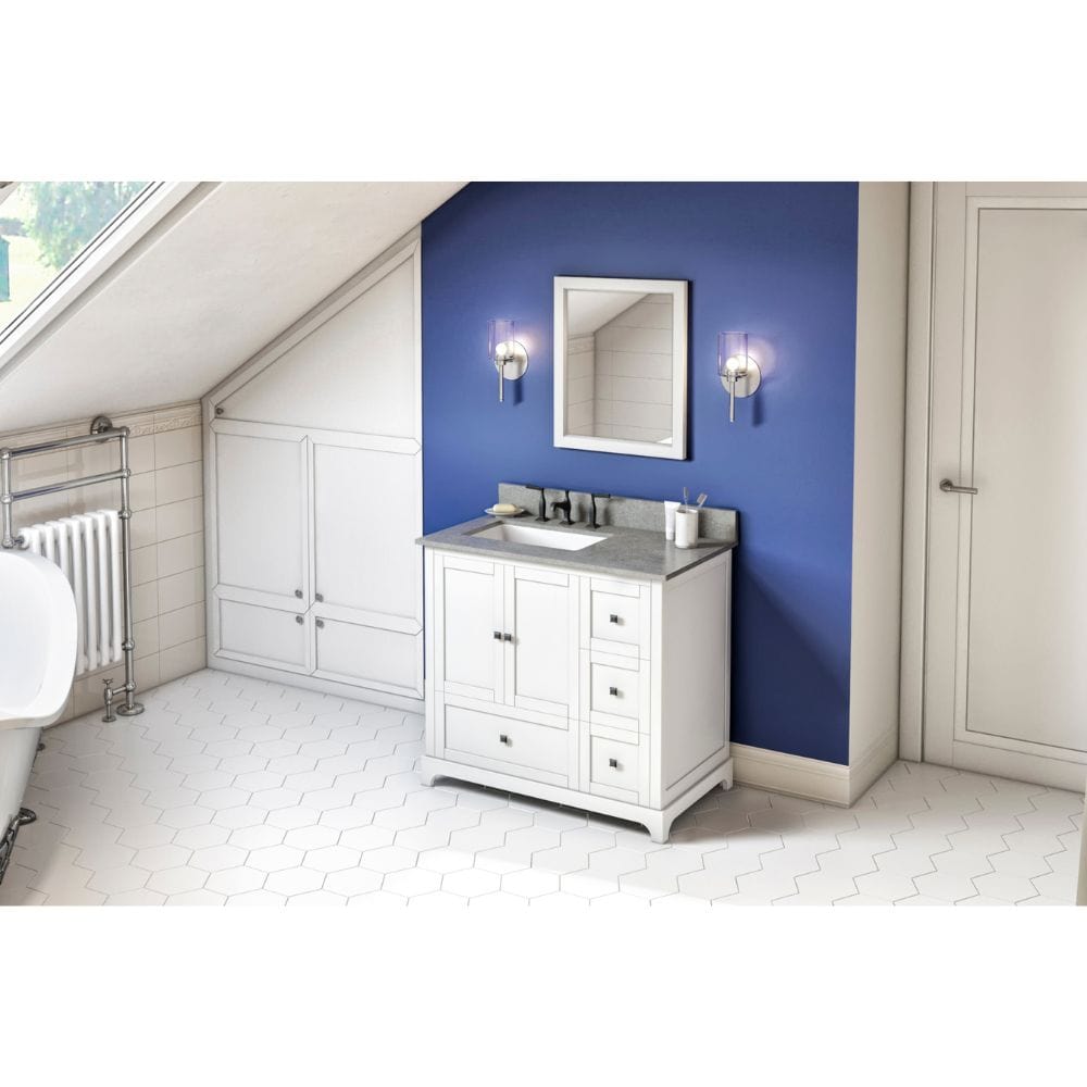 Jeffrey Alexander Vanities Addington Modern 36" White Left Offset Sink Vanity, Steel Grey Cultured Marble Top | VKITADD36WHSGR