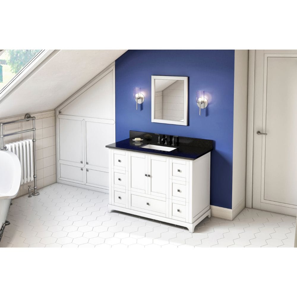 Jeffrey Alexander Vanities Addington Modern 48" White Vanity, Black Granite Top | VKITADD48WHBGR