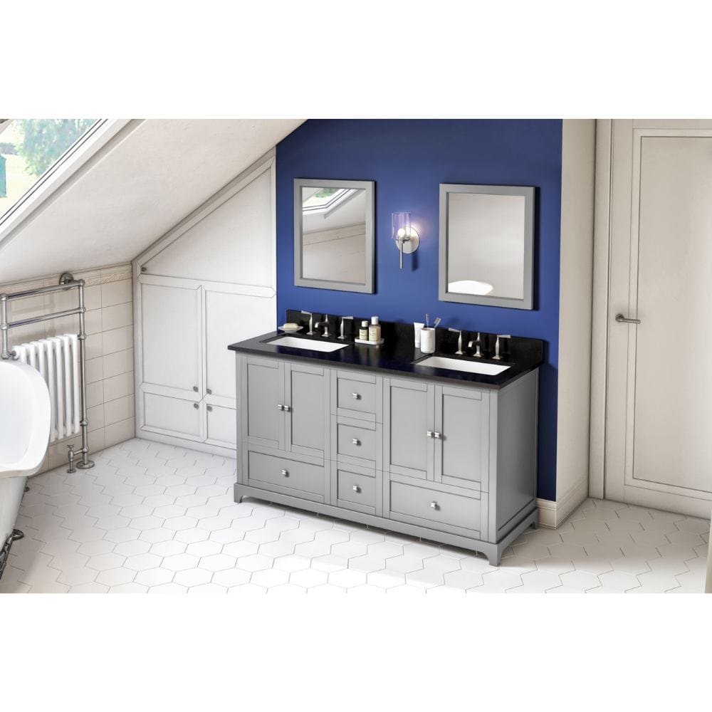 Jeffrey Alexander Vanities Addington Modern 60" Grey Double Vanity, Black Granite Top | VKITADD60GRBGR