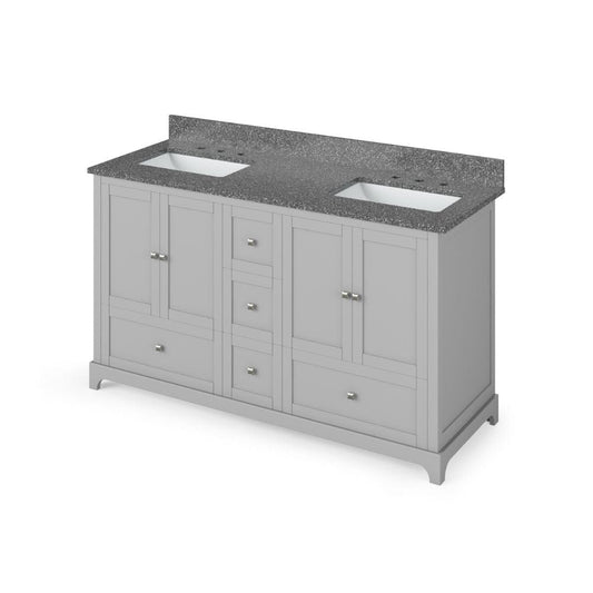 Jeffrey Alexander 60" Grey Addington Vanity, double bowl, Boulder Cultured Marble Vanity Top, two undermount rectangle bowls| VKITADD60GRBOR
