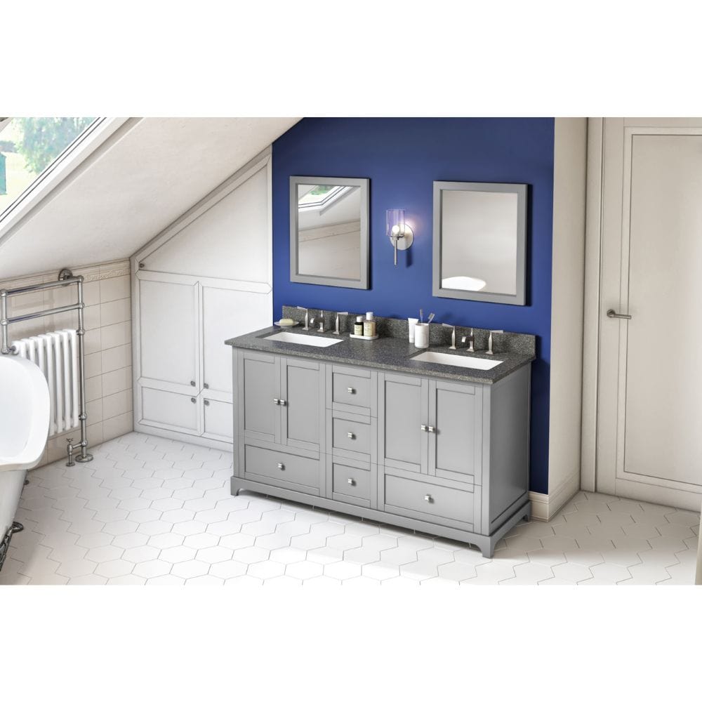 Jeffrey Alexander Vanities Addington Modern 60" Grey Double Vanity, Boulder Cultured Marble Top | VKITADD60GRBOR