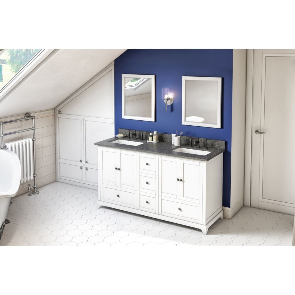 Jeffrey Alexander Vanities Addington Modern 60" White Double Vanity, Boulder Cultured Marble Top | VKITADD60WHBOR