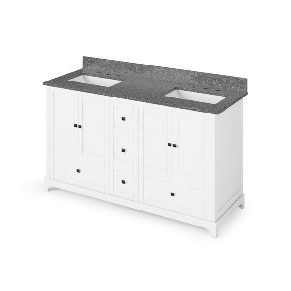 Jeffrey Alexander 60 White Addington Vanity, double bowl, Boulder Cultured Marble Vanity Top, two undermount rectangle bowls | VKITADD60WHBOR