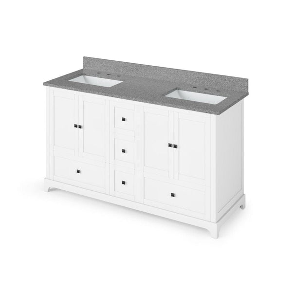 Jeffrey Alexander 60 White Addington Vanity, double bowl, Steel Grey Cultured Marble Vanity Top, two undermount rectangle bowls | VKITADD60WHSGR