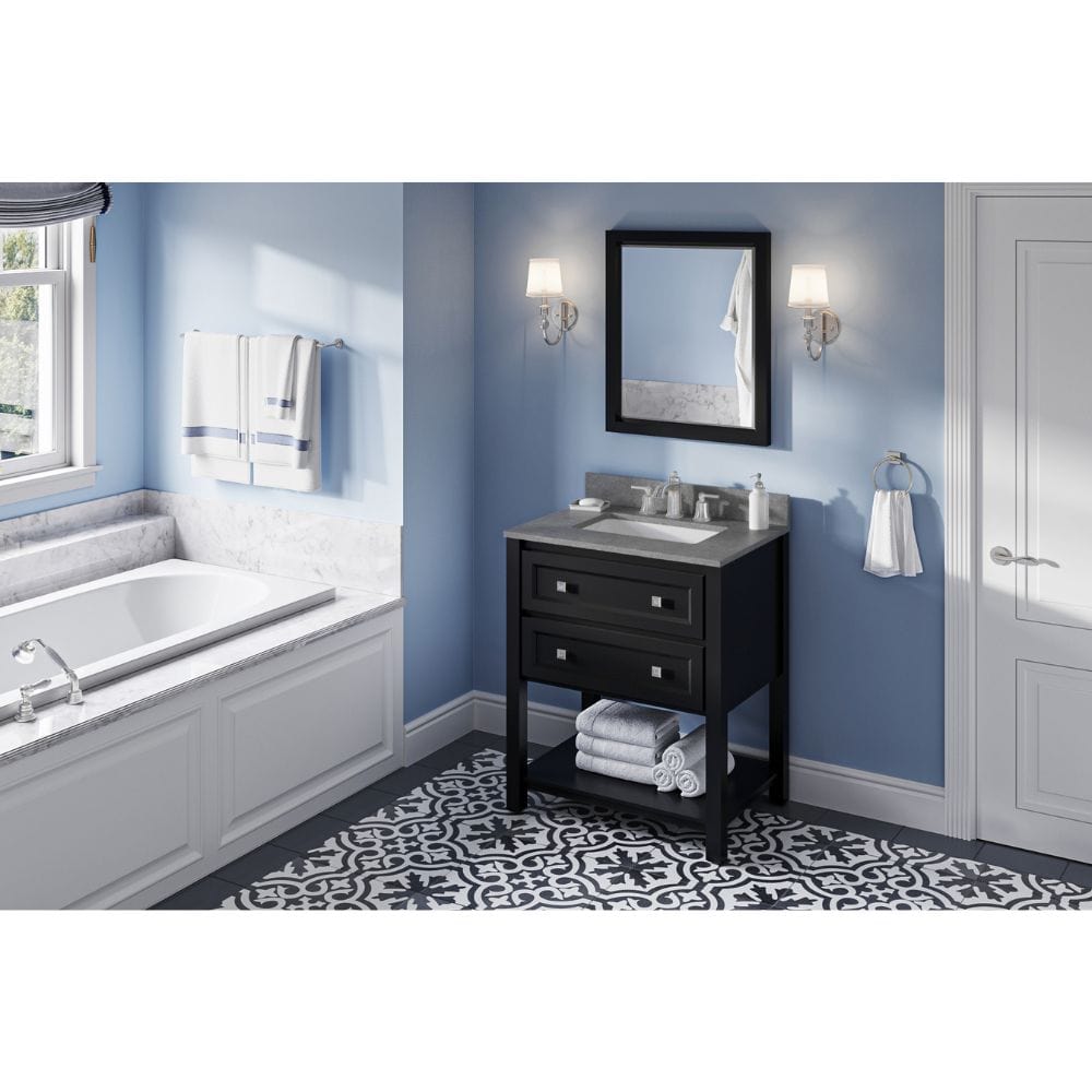 Jeffrey Alexander Vanities Adler Transitional 30" Black Vanity, Steel Grey Cultured Marble Top | VKITADL30BKSGR