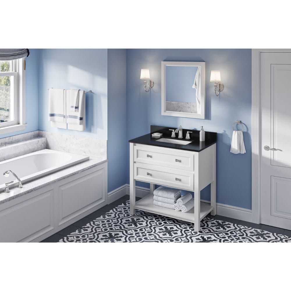 Jeffrey Alexander Vanities Adler Transitional 36" White Vanity, Black Granite Top | VKITADL36WHBGR