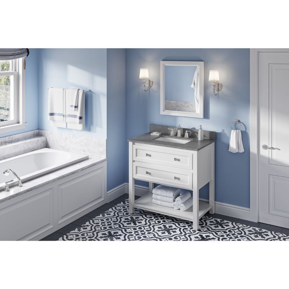 Jeffrey Alexander Vanities Adler Transitional 36" White Vanity, Steel Grey Cultured Marble Top | VKITADL36WHSGR