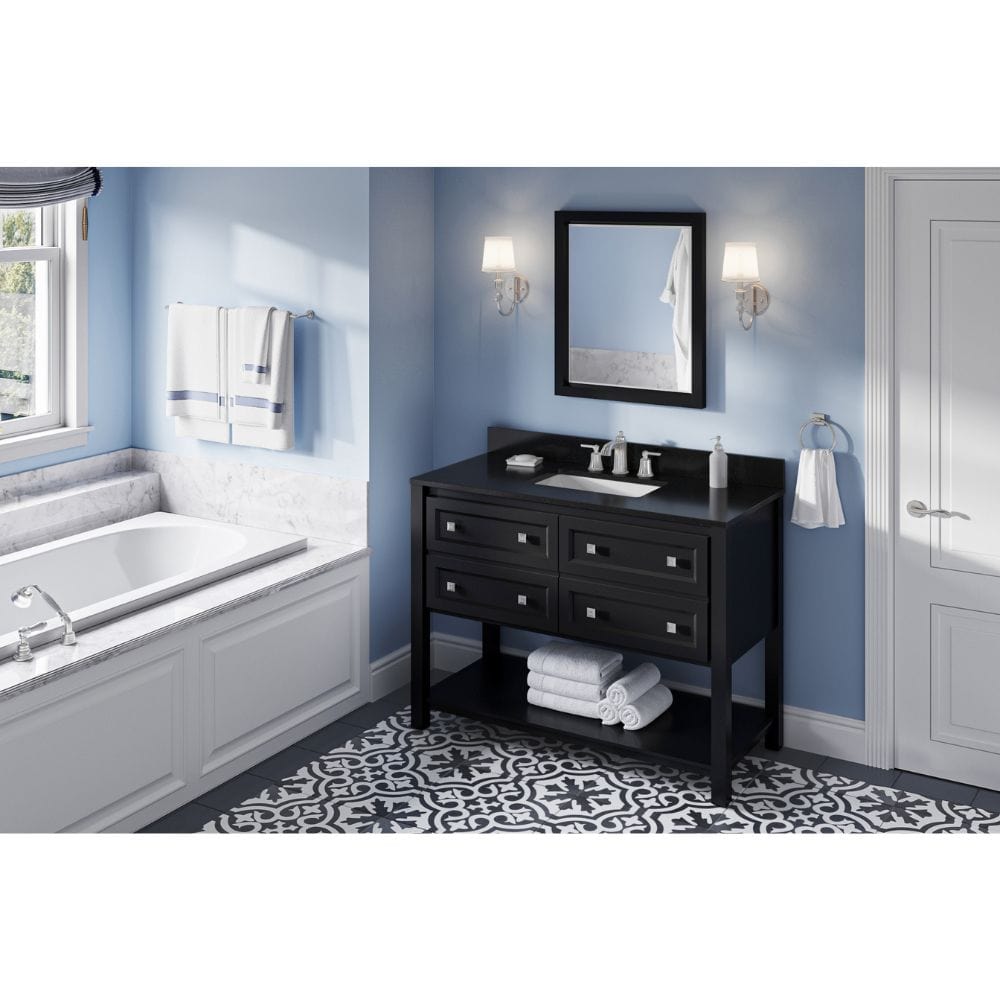 Jeffrey Alexander Vanities Adler Transitional 48" Black Vanity, Black Granite Top | VKITADL48BKBGR