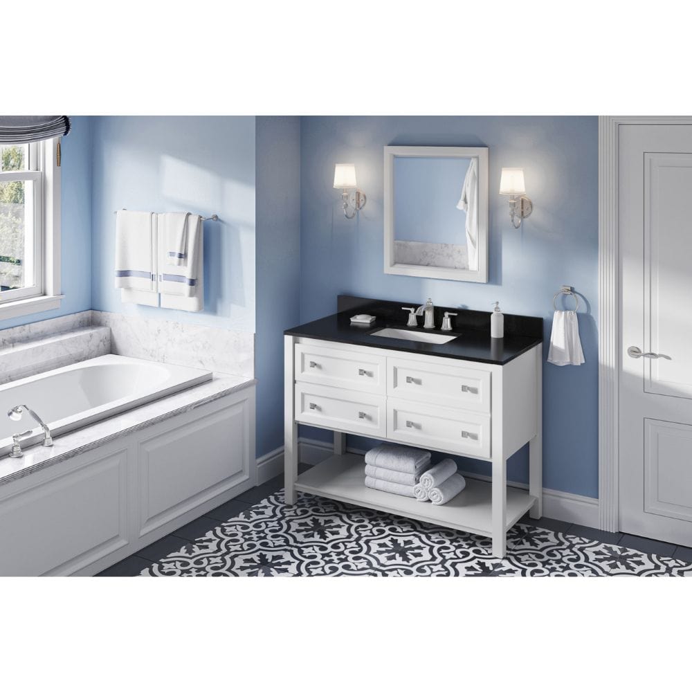 Jeffrey Alexander Vanities Adler Transitional 48" White Vanity, Black Granite Vanity Top | VKITADL48WHBGR