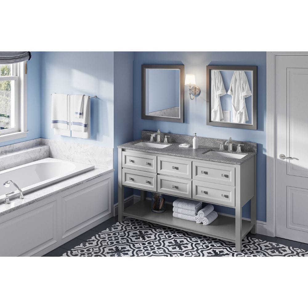Jeffrey Alexander Vanities Adler Transitional 60" Grey Double Sink Vanity, Boulder Cultured Marble Top | VKITADL60GRBOR