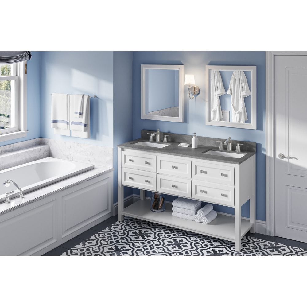 Jeffrey Alexander Vanities Adler Transitional 60" White Double Sink Vanity, Steel Grey Cultured Marble Top | VKITADL60WHSGR