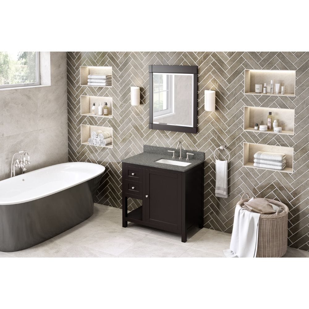 Jeffrey Alexander Vanities Astoria Transitional 36" Espresso Right Offset Sink Vanity, Boulder Cultured Marble Top | VKITAST36ESBOR