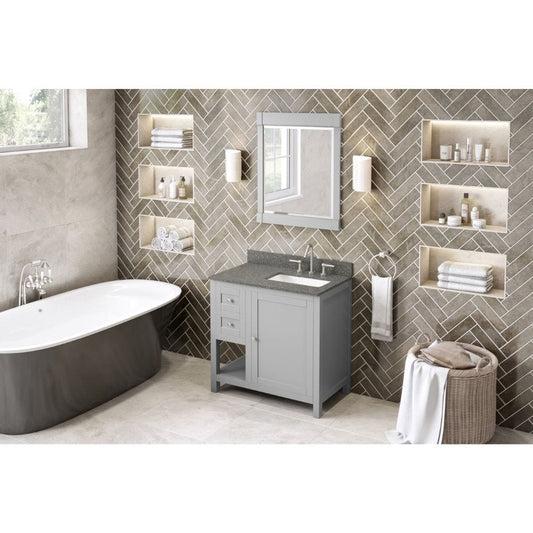 Astoria Transitional 36" Grey Right Offset Sink Vanity, Boulder Cultured Marble Top | VKITAST36GRBOR