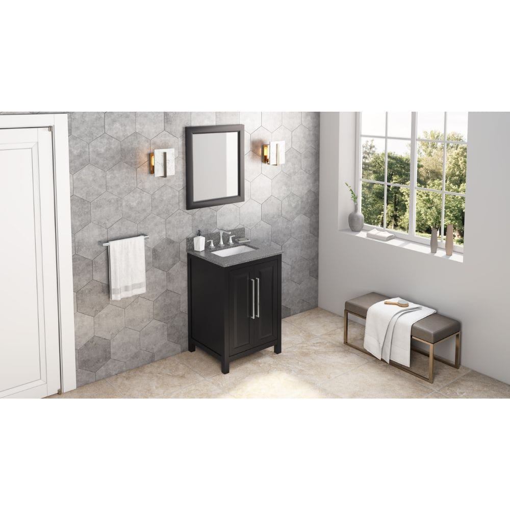 Jeffrey Alexander Vanities Cade Transitional 24" Black Bathroom Vanity, Boulder Cultured Marble Top | VKITCAD24BKBOR