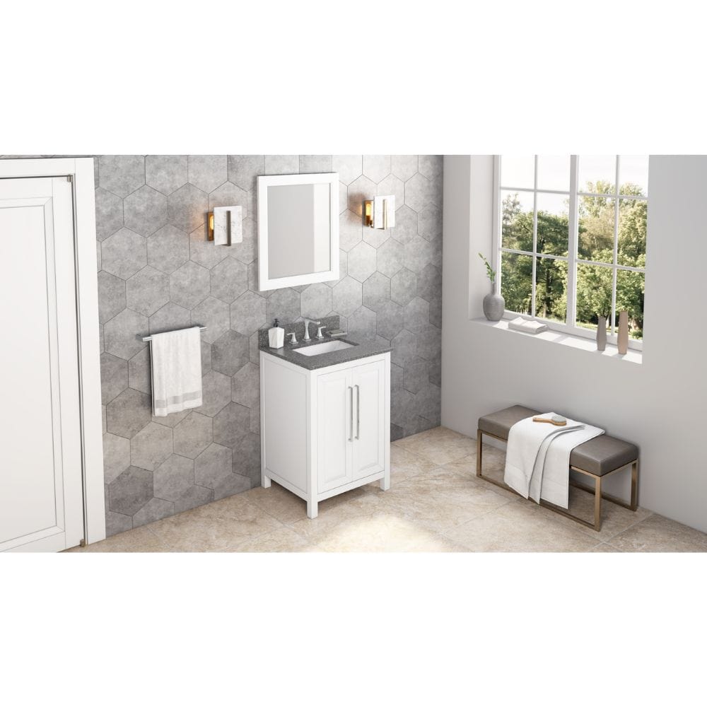 Jeffrey Alexander Vanities Cade Transitional 24" White Bathroom Vanity, Boulder Cultured Marble Top | VKITCAD24WHBOR