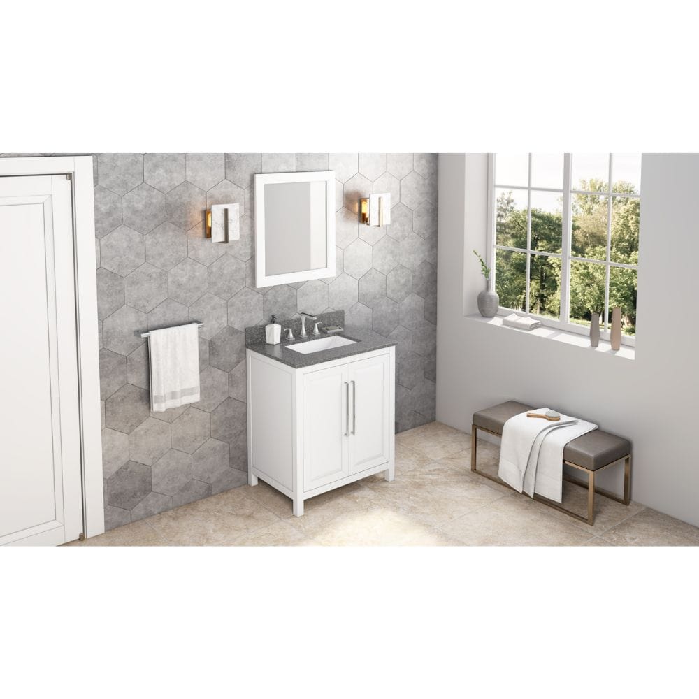 Jeffrey Alexander Vanities Cade Transitional 30" White Bathroom Vanity, Boulder Cultured Marble Top | VKITCAD30WHBOR