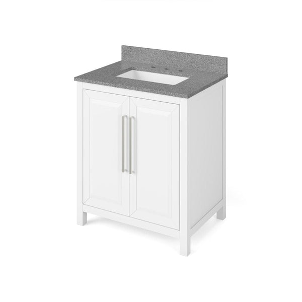 Cade Transitional 30 White Bathroom Vanity, Steel Grey Cultured Marble Top | VKITCAD30WHSGR