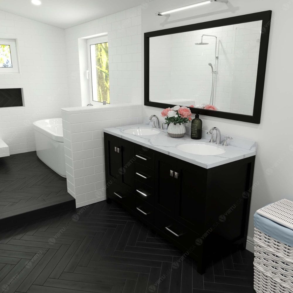 Virtu USA Vanities Caroline Avenue Transitional Espresso 60" Double Vanity with Calacatta Quartz Top | GD-50060-CCRO-ES