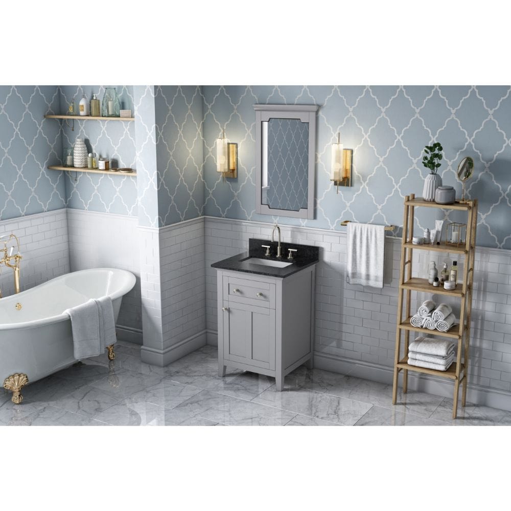 Jeffrey Alexander Vanities Chatham Transitional 24" Grey Single Sink Vanity, Black Granite Top | VKITCHA24GRBGR