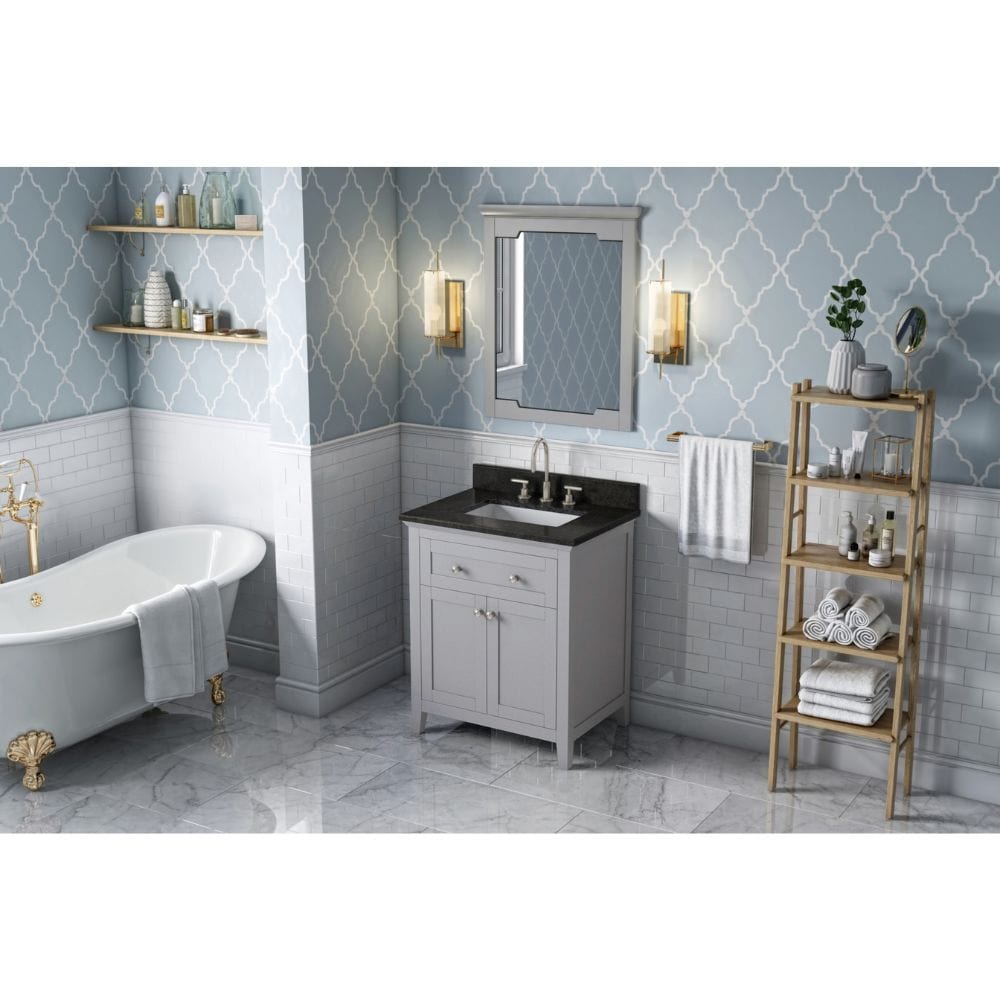 Jeffrey Alexander Vanities Chatham Traditional 30" Grey Single Sink Vanity, Black Granite Top | VKITCHA30GRBGR