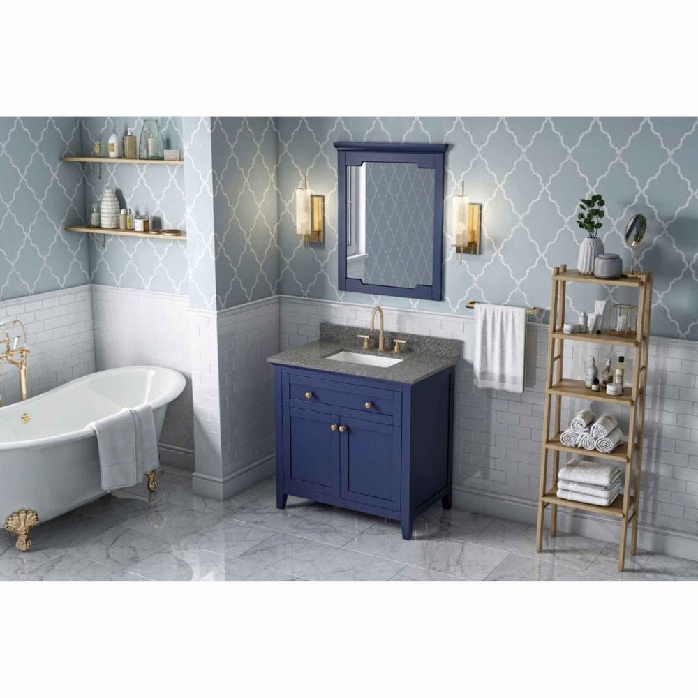 Jeffrey Alexander Vanities Chatham Traditional 36" Hale Blue Single Sink Vanity, Boulder Cultured Marble Top | VKITCHA36BLBOR