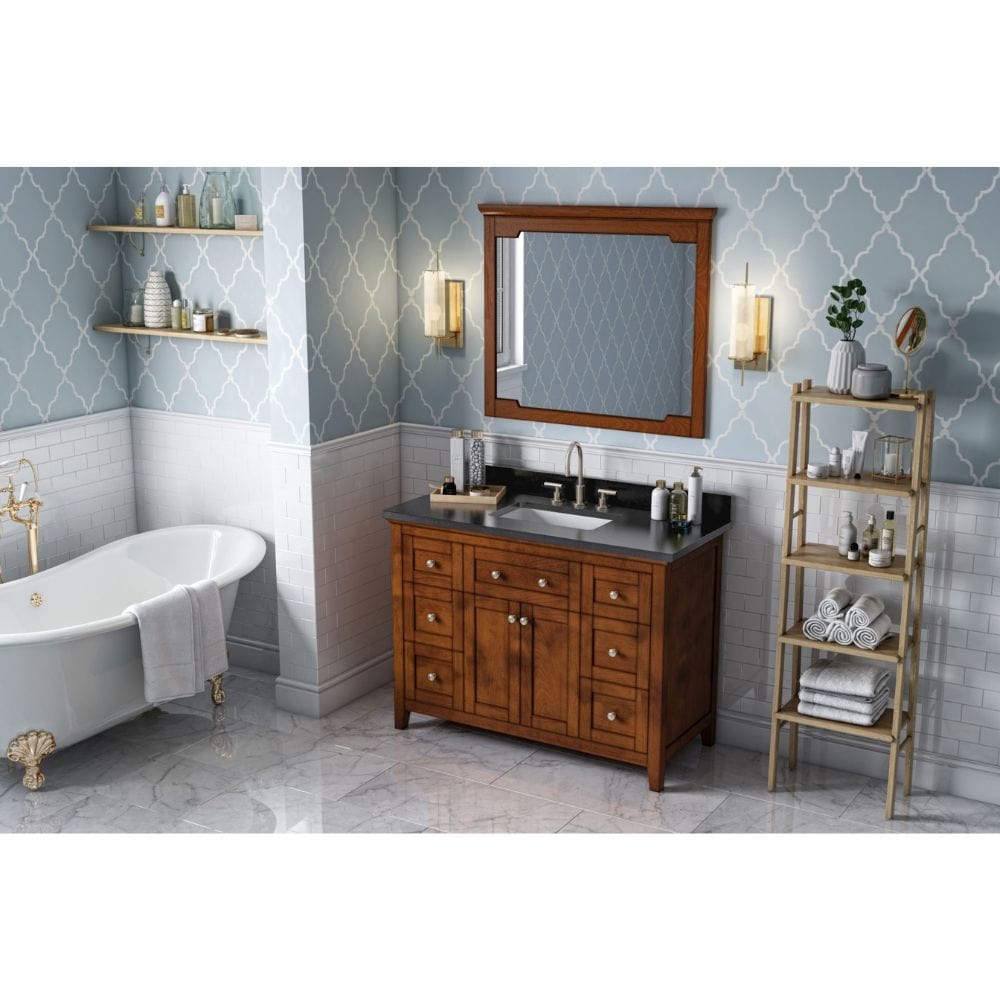 Jeffrey Alexander Vanities Chatham Traditional 48" Chocolate Single Vanity, Black Granite Top | VKITCHA48CHBGR