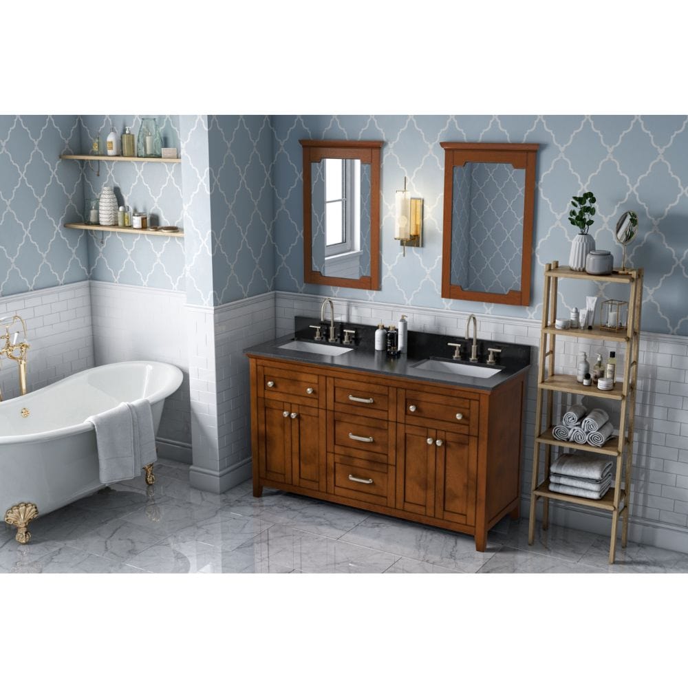 Jeffrey Alexander Vanities Chatham Traditional 60" Chocolate Double Sink Vanity, Black Granite Top | VKITCHA60CHBGR