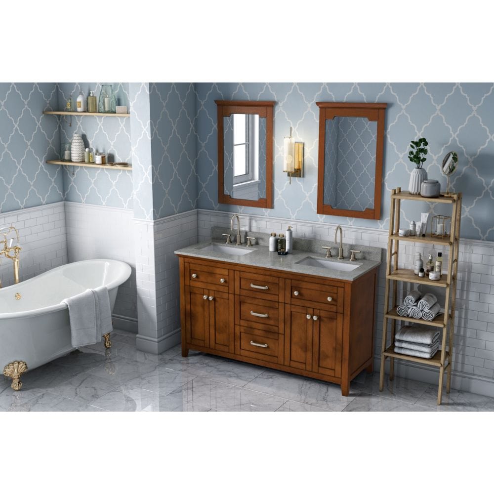 Jeffrey Alexander Vanities Chatham Traditional 60" Chocolate Double Sink Vanity, Steel Grey Cultured Marble Top | VKITCHA60CHSGR