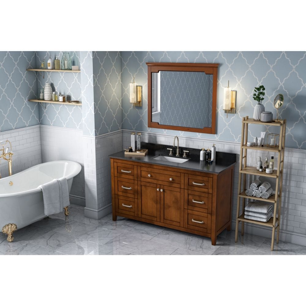 Jeffrey Alexander Vanities Chatham Traditional 60" Chocolate Vanity, Black Granite Top | VKITCHA60SCHBGR