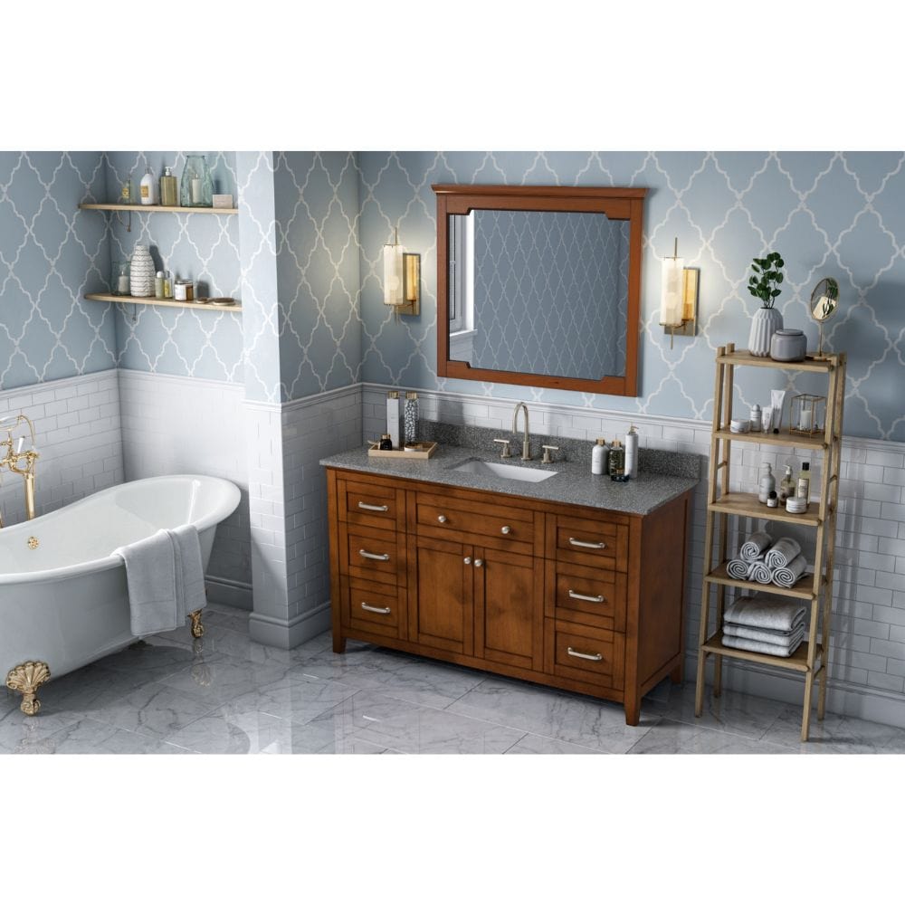 Jeffrey Alexander Vanities Chatham Traditional 60" Chocolate Vanity, Boulder Cultured Marble Top | VKITCHA60SCHBOR