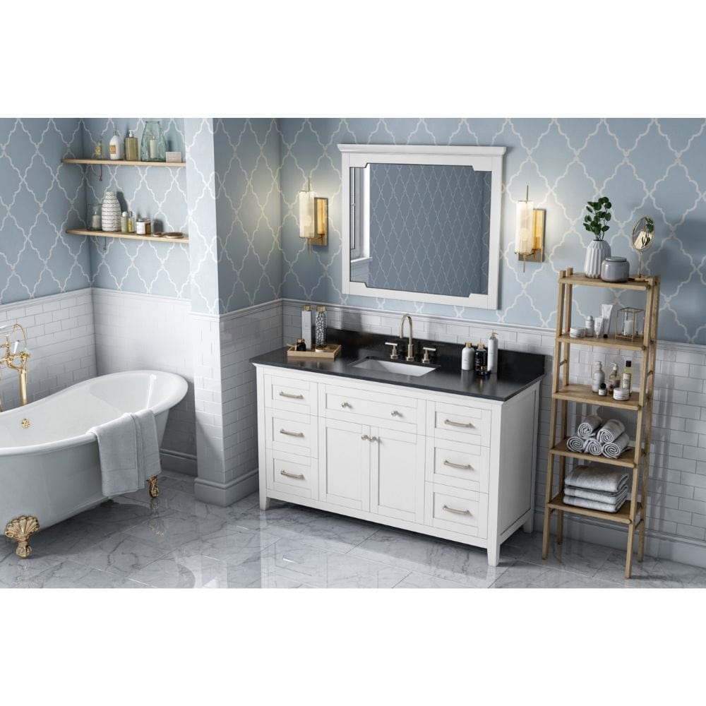 Jeffrey Alexander Vanities Chatham Traditional 60" White Vanity, Black Granite Vanity Top | VKITCHA60SWHBGR